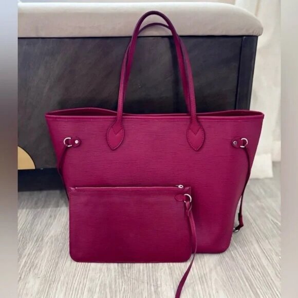 Authentic Louis Vuitton Neverfull MM fuchsia pink Epi with wallet pouch - Picture 1 of 13